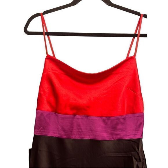 Express - Satin Color Block Tier Cowl Neck Midi Slip Dress - Small/ Red/Purple/B - Picture 10 of 16